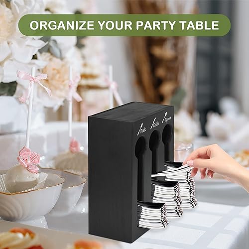 Miniatura 3 de LADESIGGN Dispensador de utensilios de madera para tenedor, cuchara de cuchillo, organizador de cubiertos de 3 compartimentos para encimera, soporte