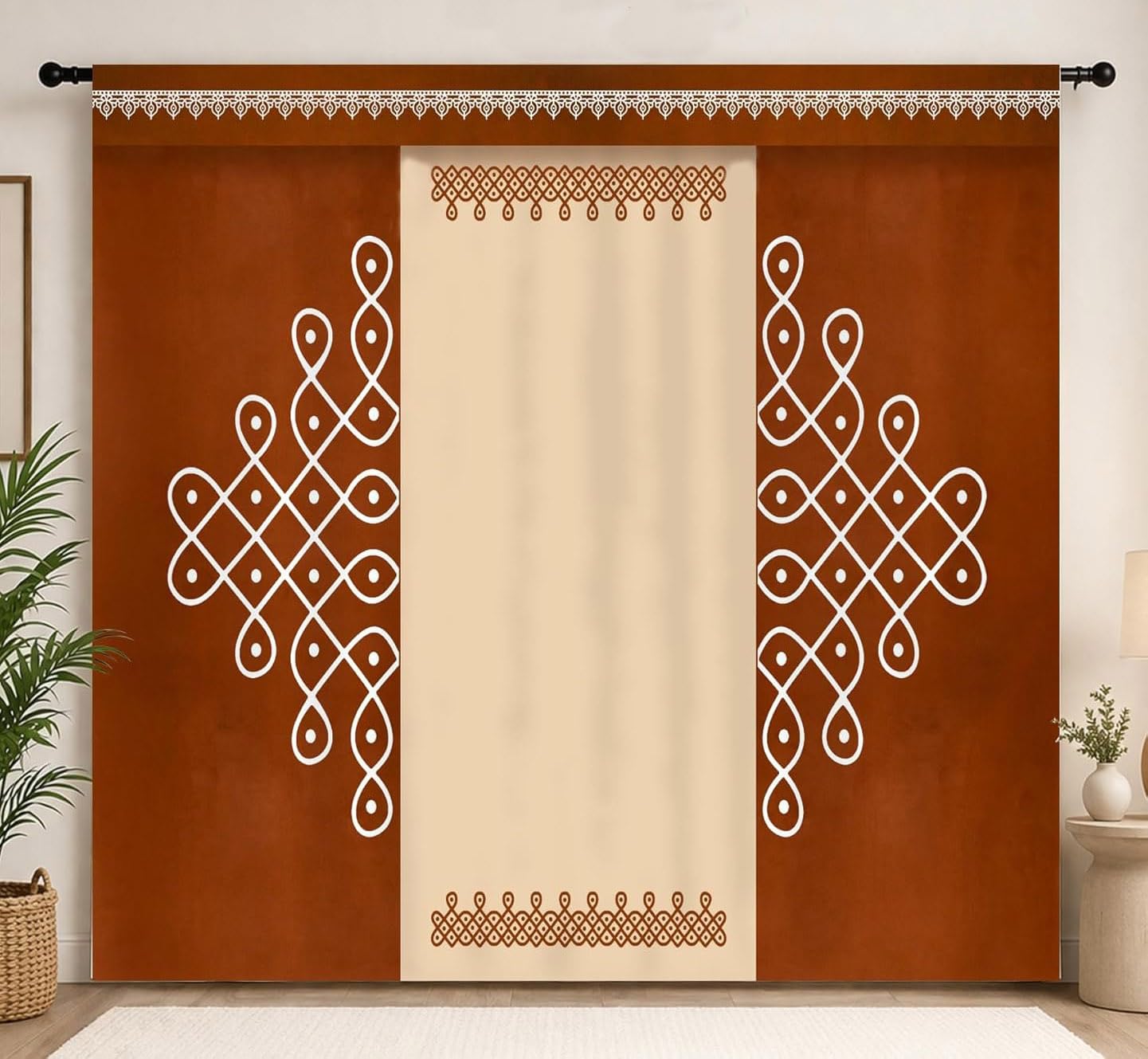 Shivaay Brown Terracotta with Rangoli (8FT-8FT) Printed Backdrop, Traditional South Indian Pooja, Wedding & Festival Decoration Cloth-image-44