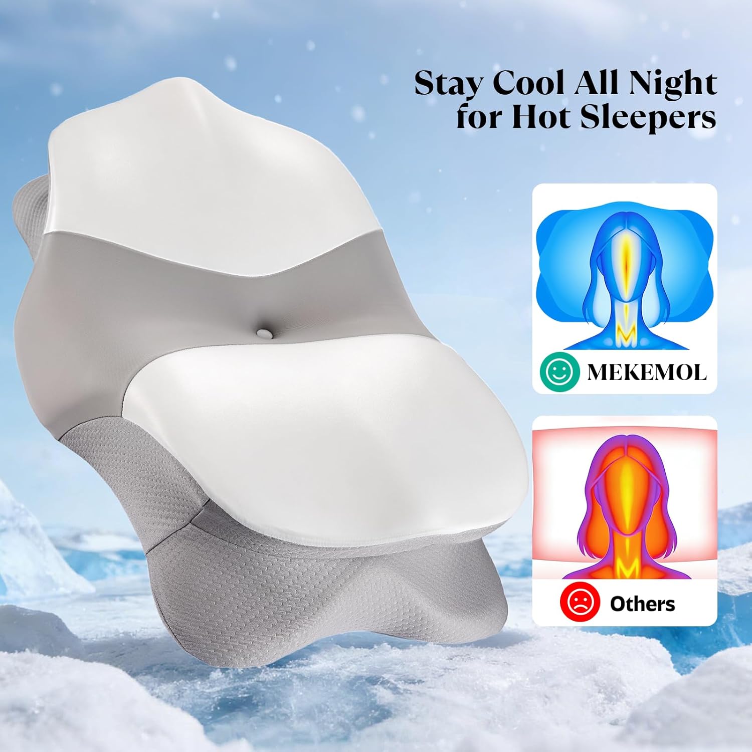 Cervical Neck Pillow for Pain Relief, 2 Cooling Pillowcases 1 Ergonomic Memory Foam Pillow Core for Sleeping Contour Shoulder Head Arm Support Pillows for Side Back Stomach Sleepers (Blue & White) - Image 3