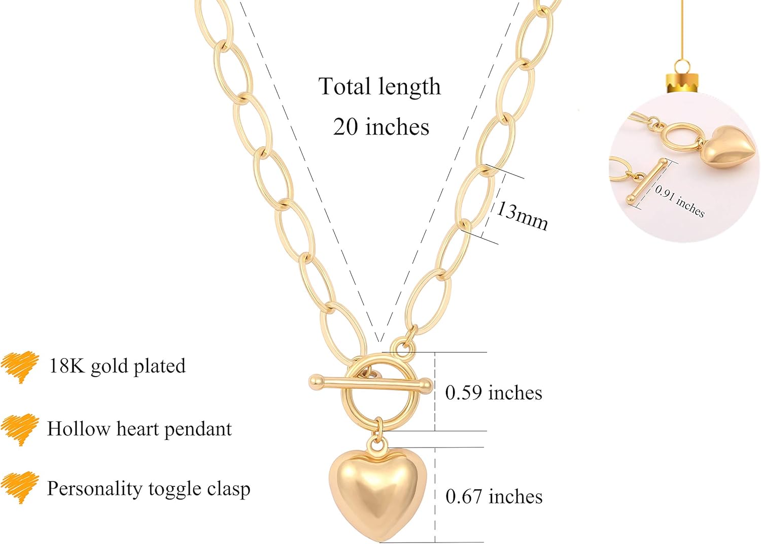 CANEVINKA Dainty Cross Medallion/Heart Pendant Chain Necklace 18K Gold Plated Oval Choker Fashion OT Toggle Jewelry Handmade for Women Simple Gold Charm Necklace - Image 4