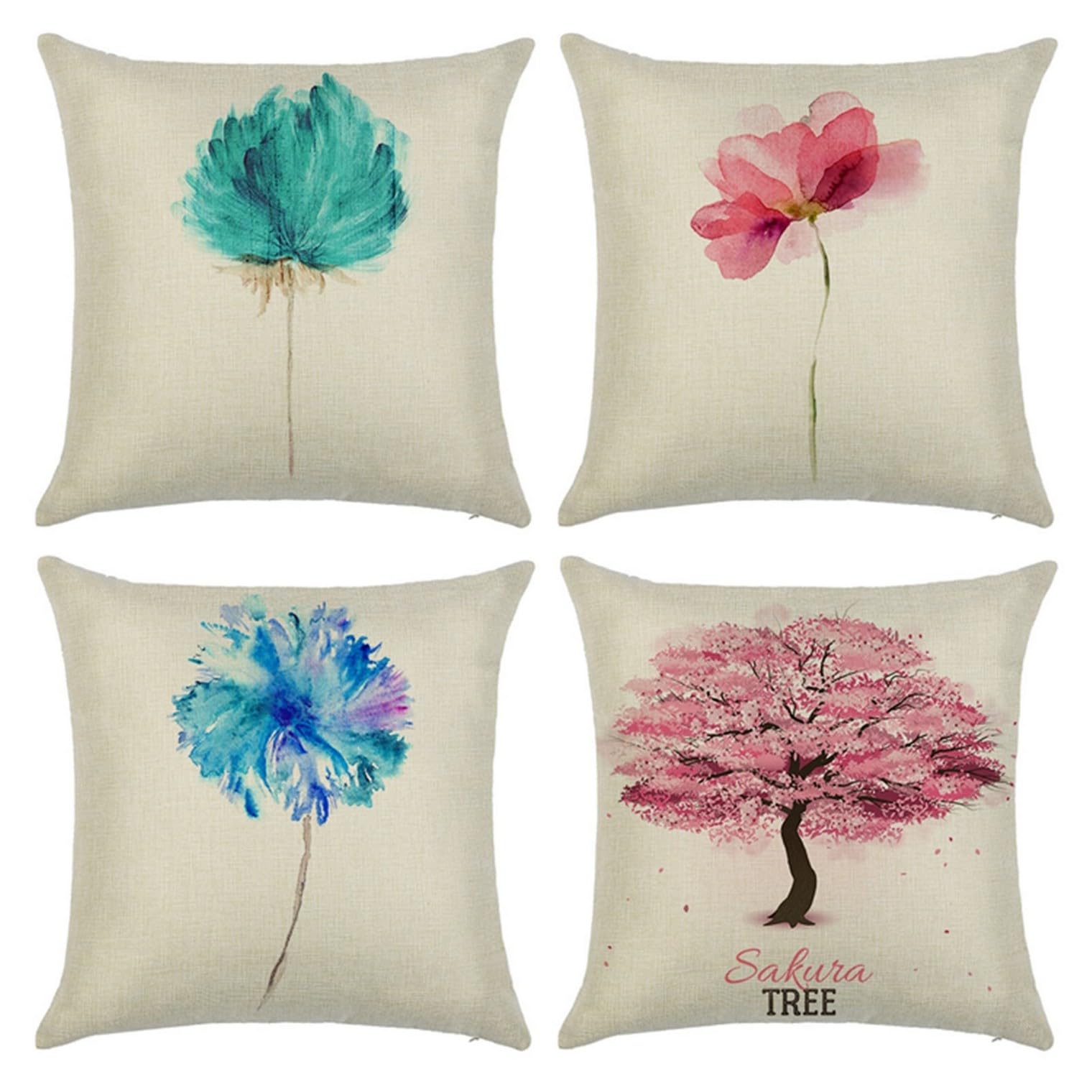 Housse de coussin en lin épais haut de gamme 40x40 cm motif pissenlit sakura pour canapé