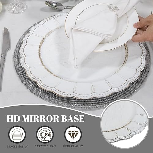 Miniatura 3 de MAONAME Platos de carga naranja con borde dorado, cargadores redondos de platos antiguos para platos de cena, cargador de plástico de 13 pulgadas