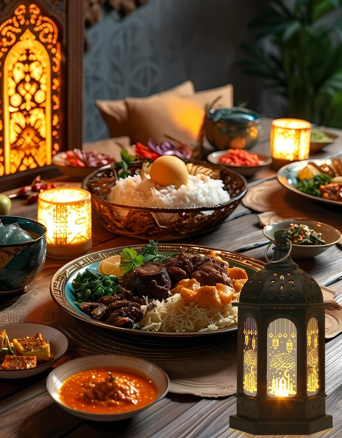 Hying 2 Pieces Ramadan Lanterns Decoration 5.2" Height Retro Hanging Lamp Eid Mubarak Flameless Candle Holder with Transparent Glass Ramadan Gifts Eid Mubarak Lantern for Home Tabletop Decor