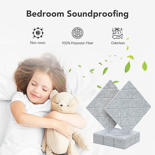 Miniatura 3 de Kuchoow - Paneles de pared insonorizados, paneles acústicos absorbentes de sonido de alta densidad, paquete de 12 paneles autoadhesivos a prueba de