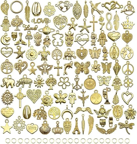 MAHAVIMOKSA 100 dijes de aleación mixta con anillos abiertos para manualidades, collares, pulseras, aretes, joyería