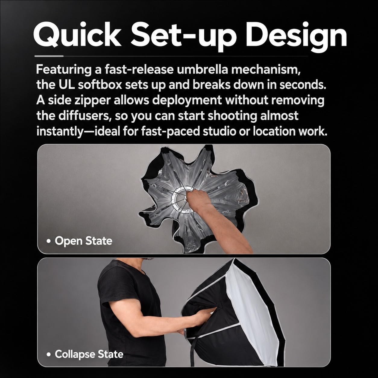 Godox UL-Octa Box 90cm Softbox Monture Bowens, 35.4" Octogonale Quick Release Type Parapluie avec Disque Diffuseur, Grille et Masque de Bord, Modificateur de Lumière Pro pour Portrait et Studio