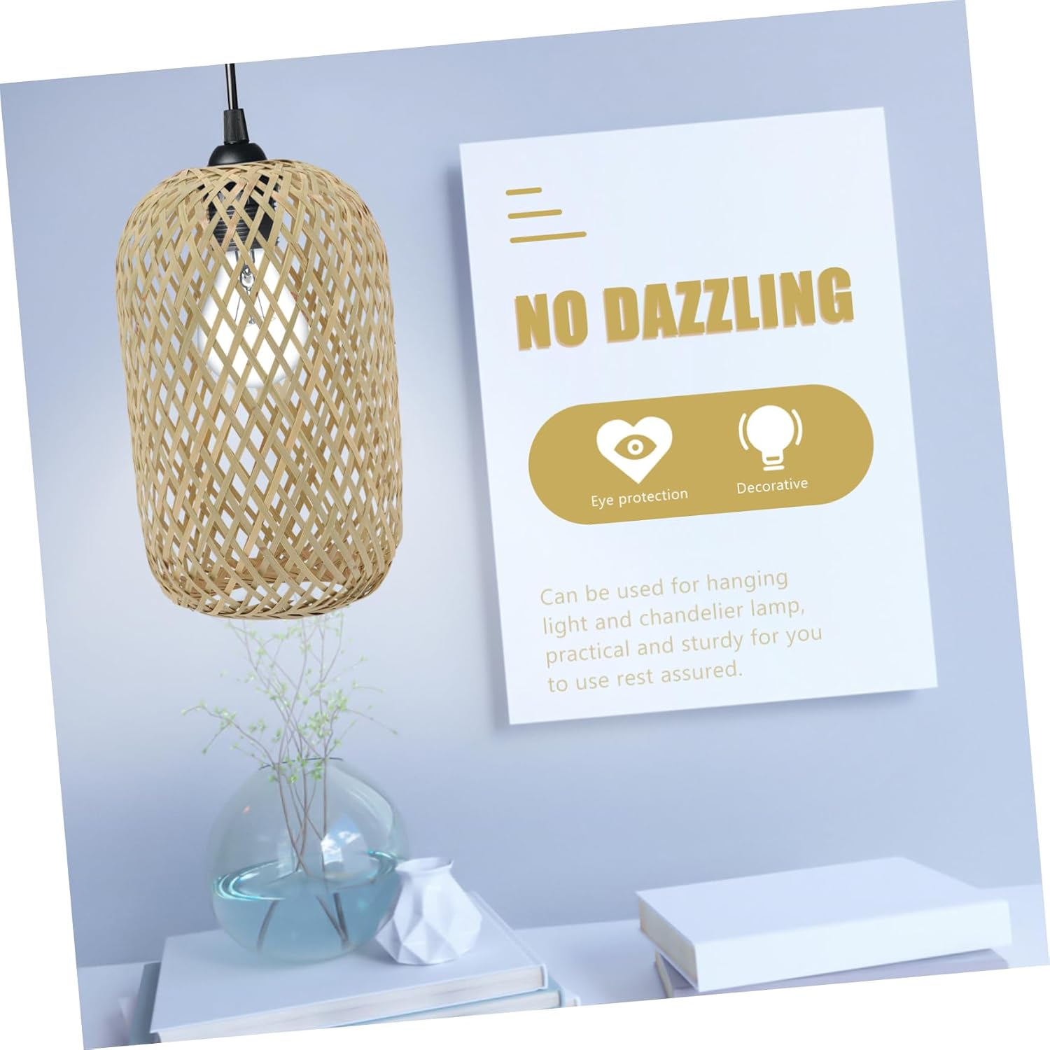 Woven Lamp Shade Natural Light Cover for Ceiling Pendant Lamps for Home Restaurant Hotel Decor Softens Bright Light Easy to Install