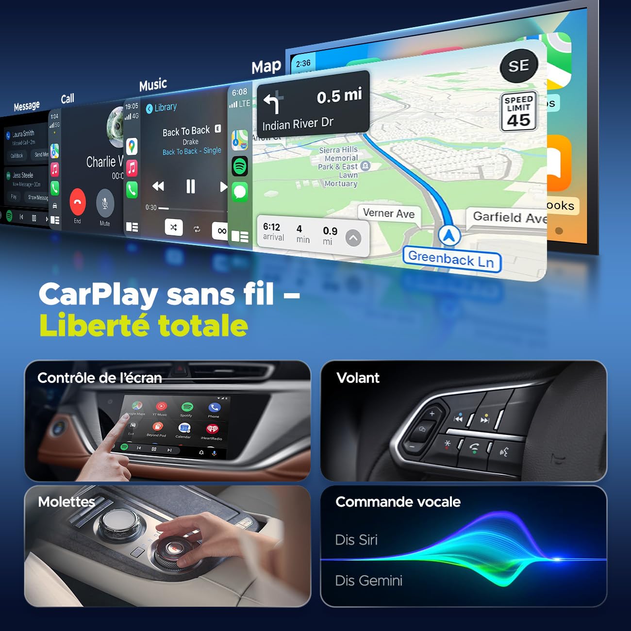 LAMTTO Adaptateur CarPlay sans Fil, AI Box Android avec Google Play Store, Gemini AI, CarPlay & Android Auto sans Fil, HDMI, AirPlay, Lecture USB, WiFi Double Bande, Bluetooth, OTA