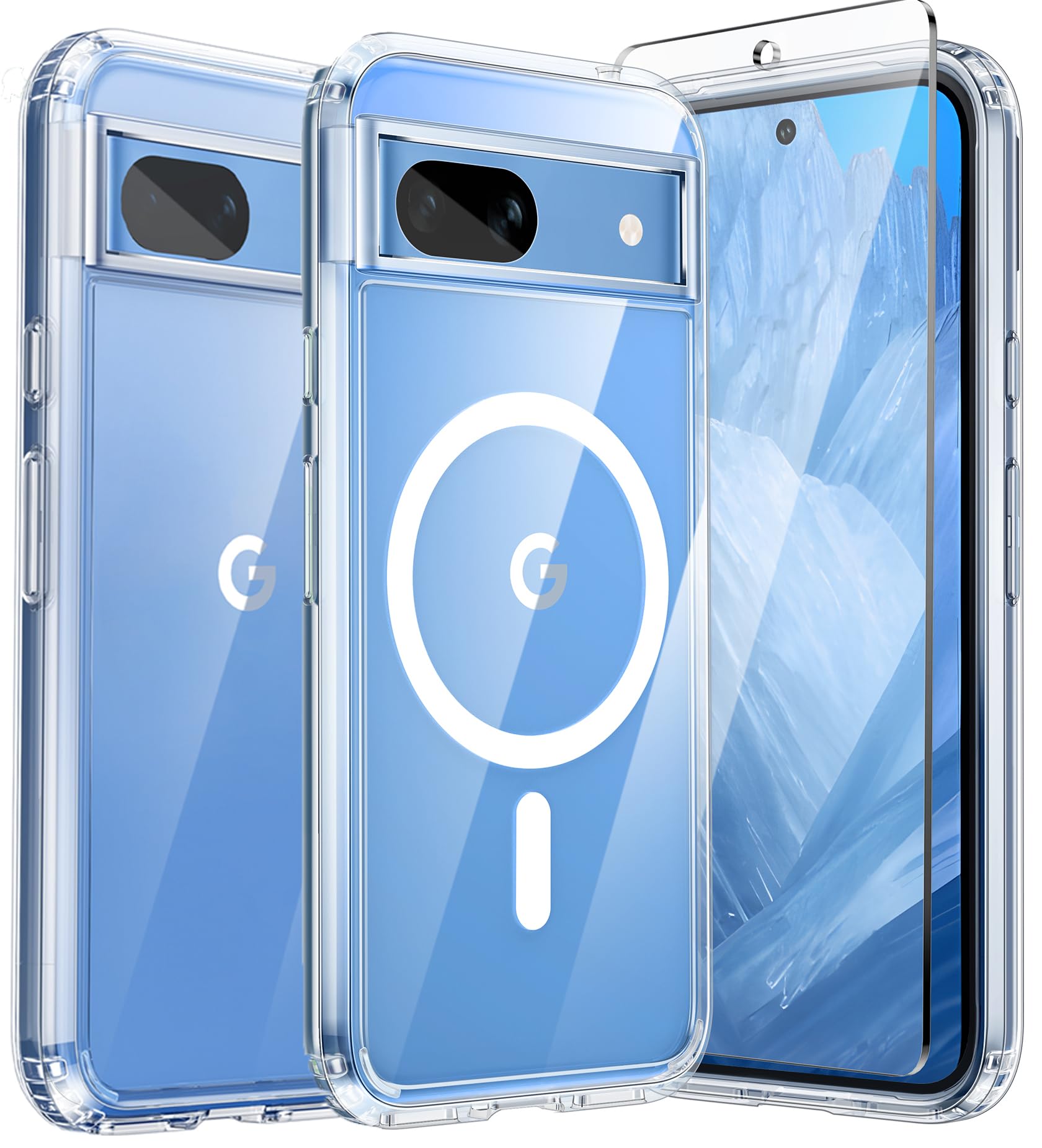 FNTCASE for Google-Pixel 8a Case Clear: Support Magnetic Charging Military Grade Drop Protection Anti Yellowing Cell Phone Cover(Clear&Magnetic Clear)