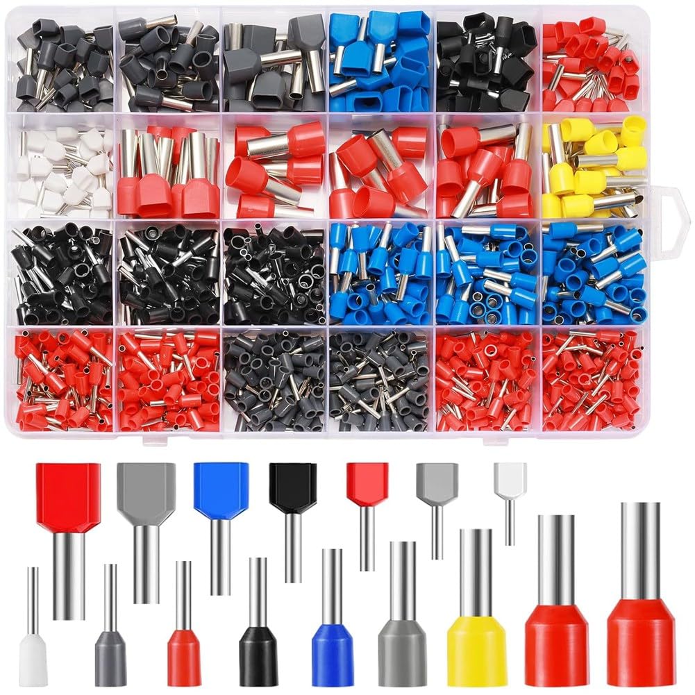 Littimoon Wire End Ferrules Kit 900pcs, Insulated Twin Wire End Ferrules Assortment, Single-Line Ferrules Set