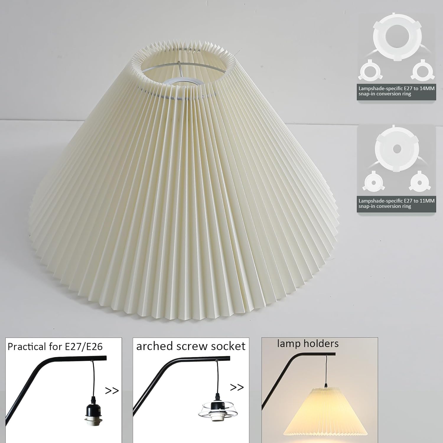 Pleated Lamp Shade for Arc/Arched Table Lamp/Floor Lamps Replacement Shade 5.9"Top X 16.5"Bottom X 11"High-Cream