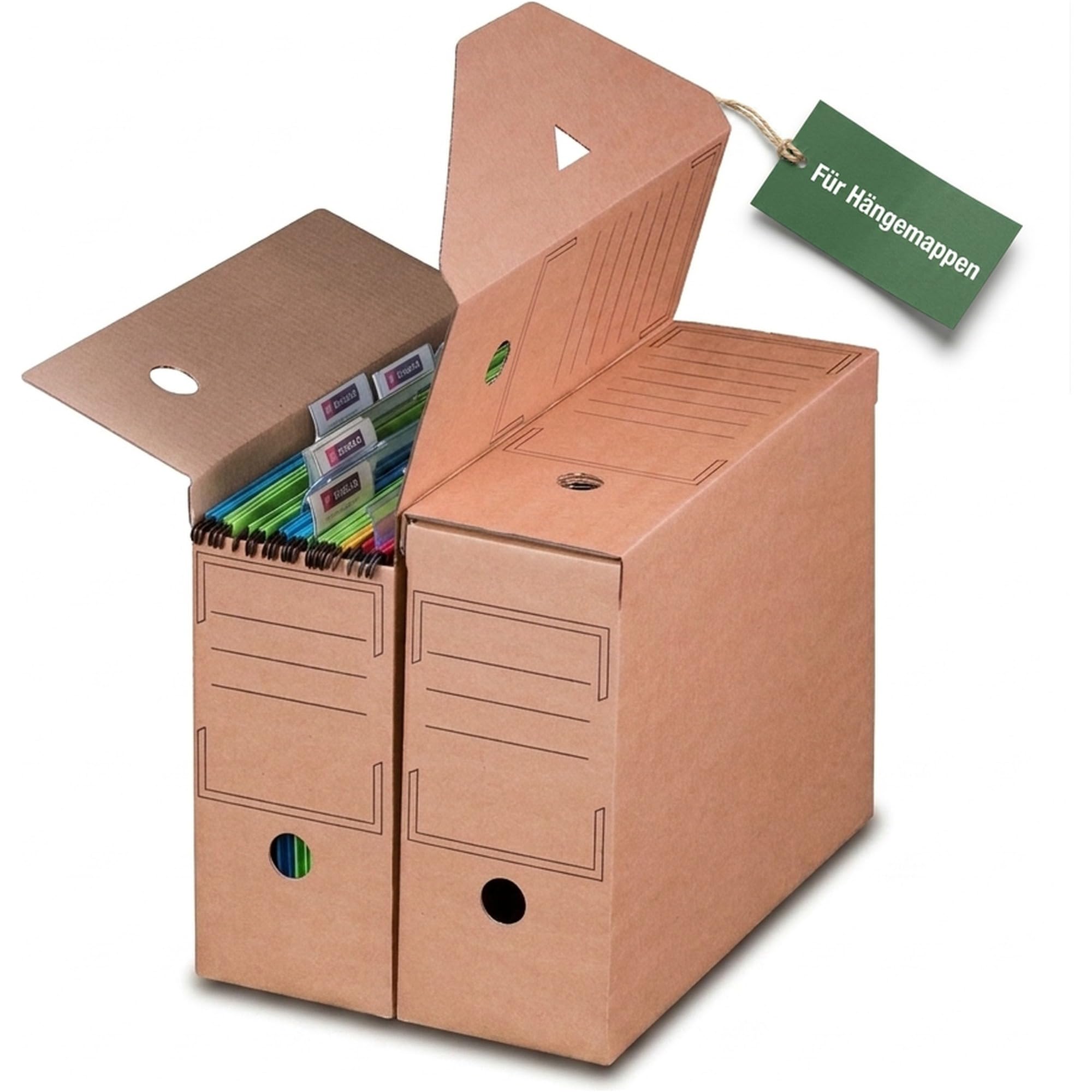 KK Verpackungen Archivbox für Hängemappen | 1760 Stück, 328x115x239mm | Wiederverschließbare Archivschachteln mit Grifflöchern | Aktenkarton mit 120mm Rückenbreite, Beschriftungsfelder