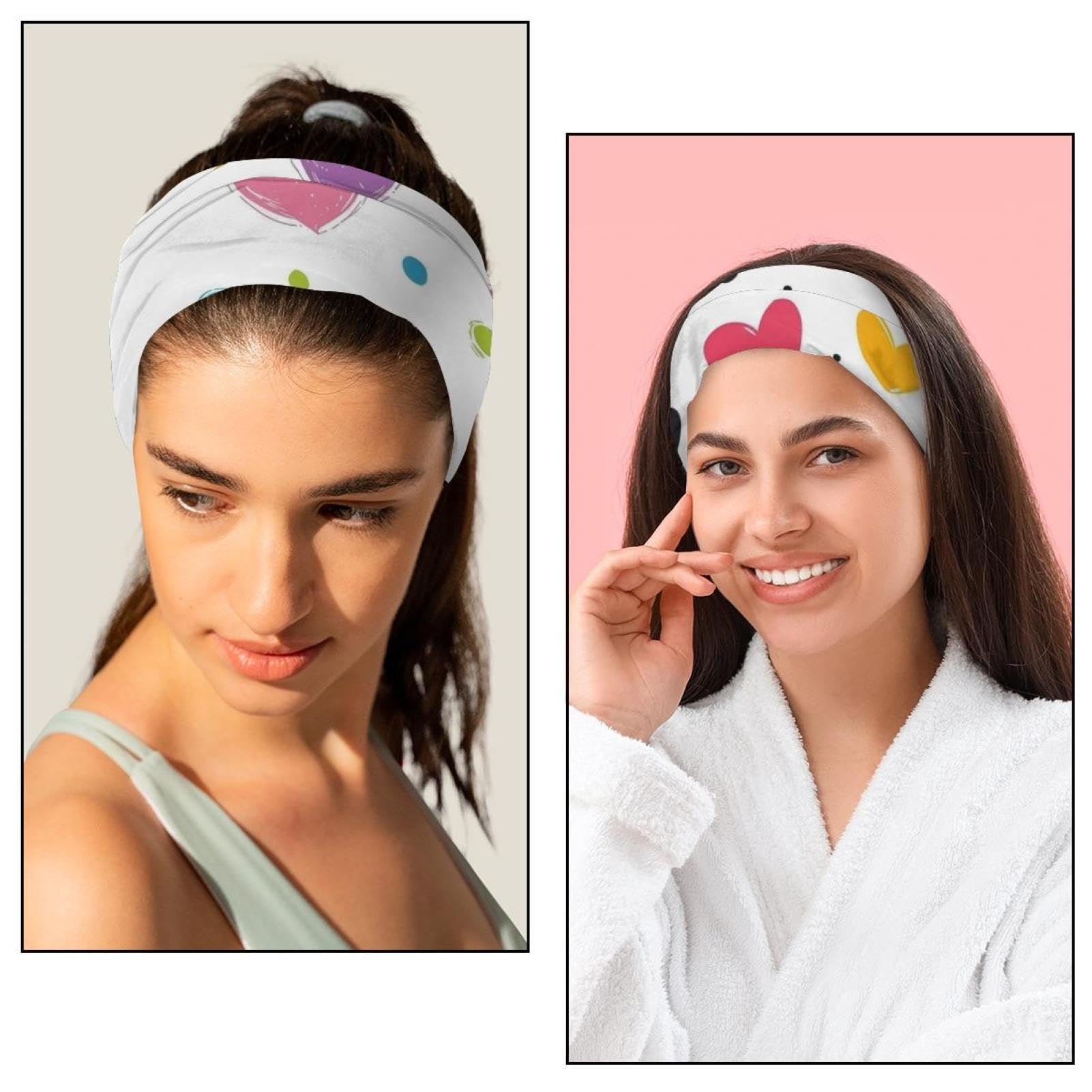Lot de 6 bandeaux élastiques pour femme Motif cœurs Pour la Saint-Valentin Idéal pour le yoga et l'entraînement