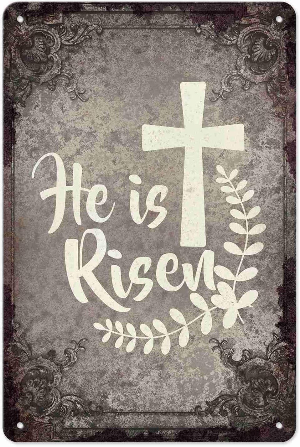 peiyeety He is Risen Tin Sign Easter Decor Metal Sign Home Sign for Church Farmhouse 8x12 Inch