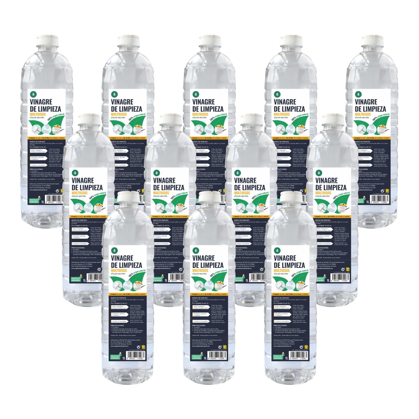 PLANETA HUERTO | Pack 12 Vinagre Blanco de Limpieza 1L – Vinagre Desincrustante Natural Multiusos para Cocina, Baño, Cristales y Metales, Limpieza Ecológica y Efectiva Sin Químicos