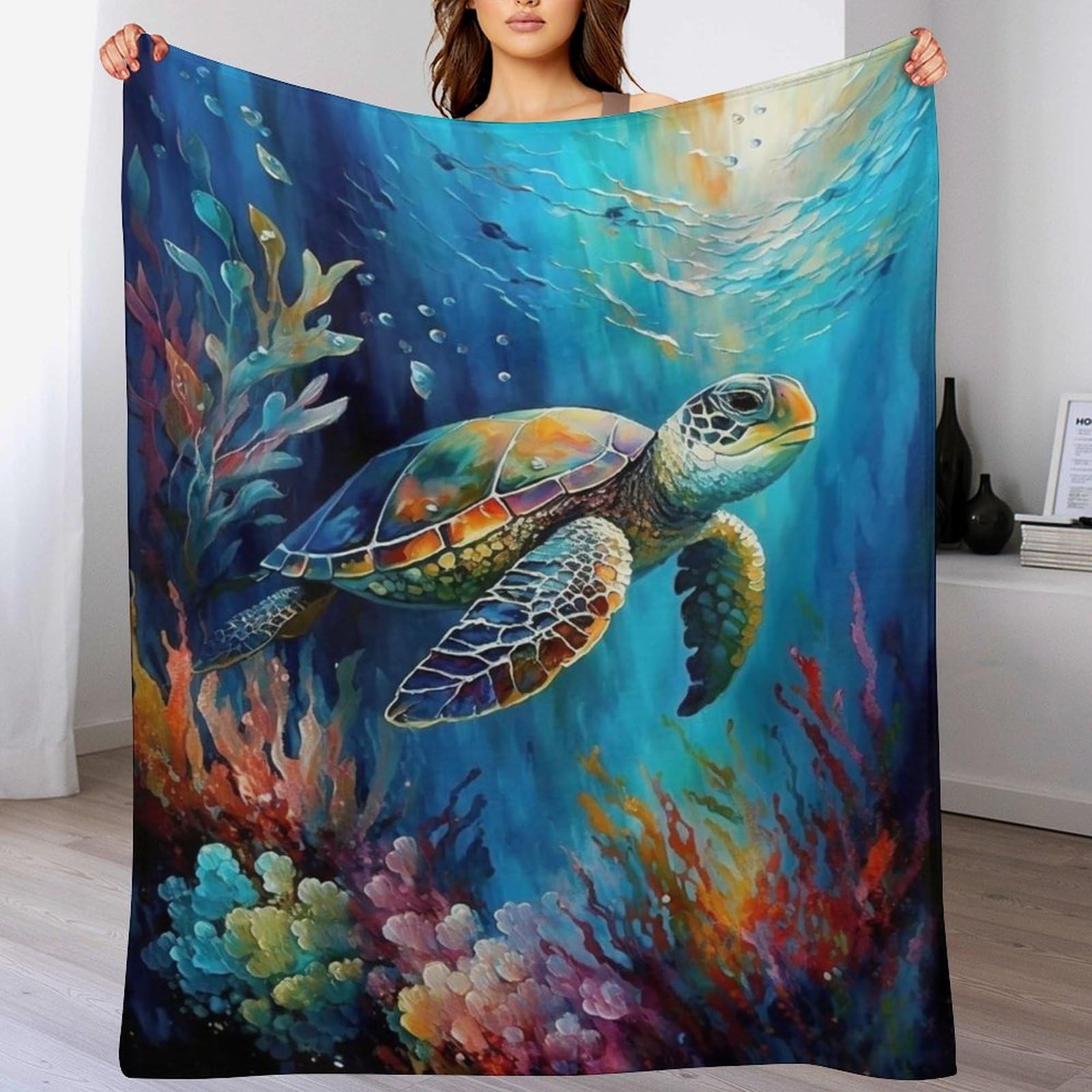 Manta de tortuga marina de 150x200 cm para tus tardes de sofá