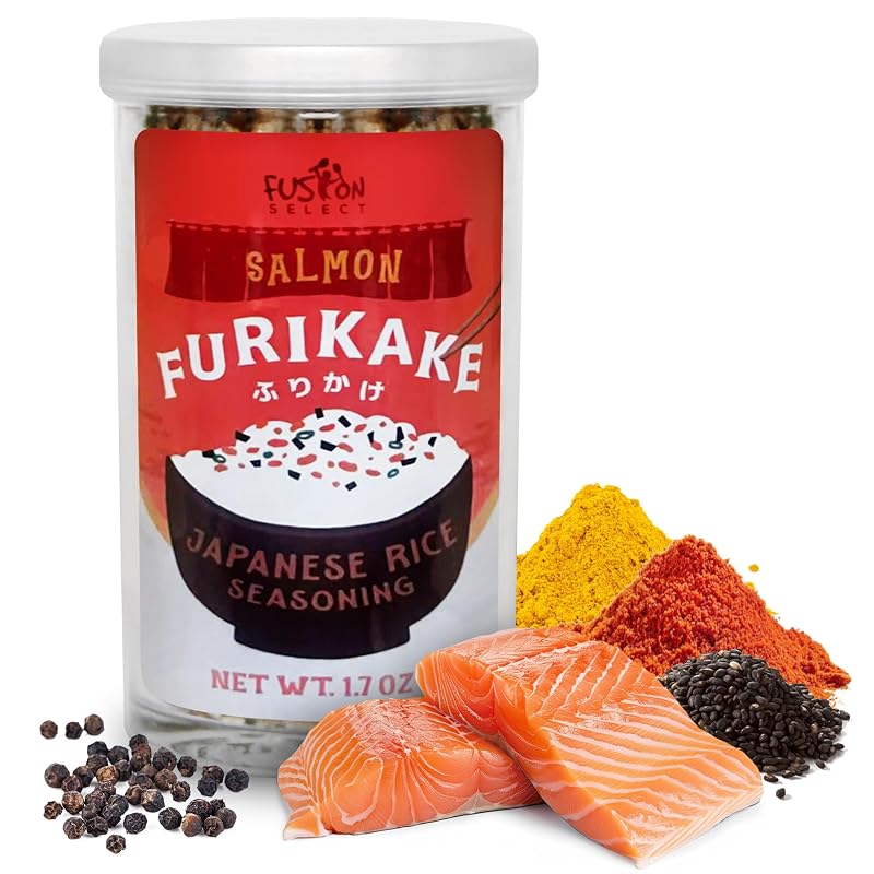 Fusion Select Furikake Rice Seasoning - Salmon Furikake Seasoning Mix with Shrimp, Bonito Flakes - Japanese Spices Topper for Noodles, Onigiri, Salad, Popcorn, Tofu, Stir Fried Vegetables - 50g