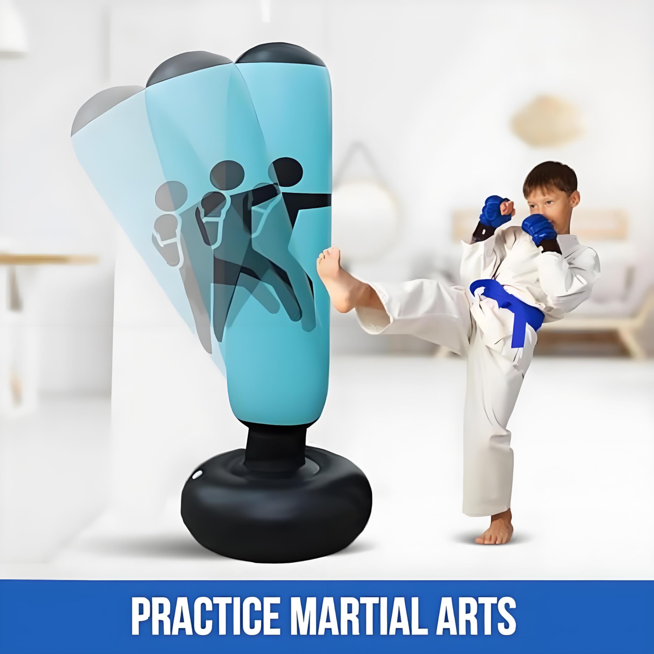 Sac De Frappe Sur Pied Sac De Frappe Gonflable Pour Enfants - 160 Cm - Avec Gants Et Pompe A Air Pour Karate Et Kickboxing Entrainement Et Activite Punching Ball Enfants