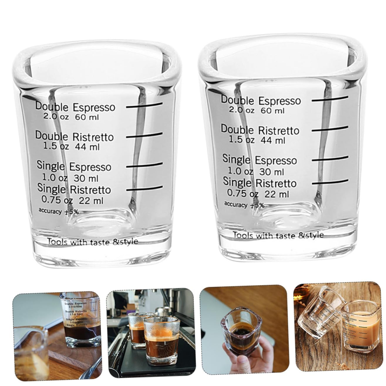 FOMIYES 6 Stück Espressotassen 60 Ml aus Borosilikatglas mit Skala Messbecher für Kaffee Tee Milch Hitzebeständig Kreatives Design für Haushalt und Schule