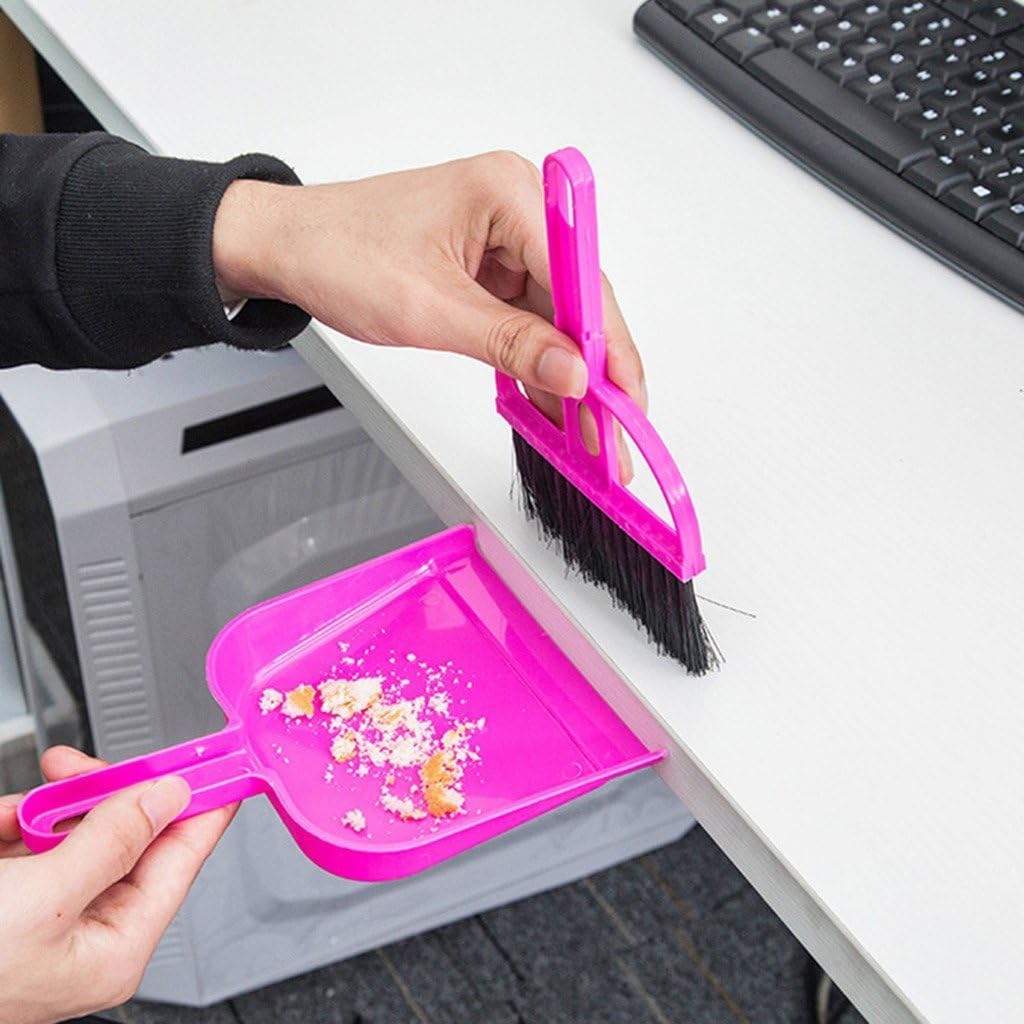 Pet Cage Broom Brush Dustpan Set - Small Cat Litter Sweeper for Pet Cage Clean and Car Keyboard Brush (Pink)