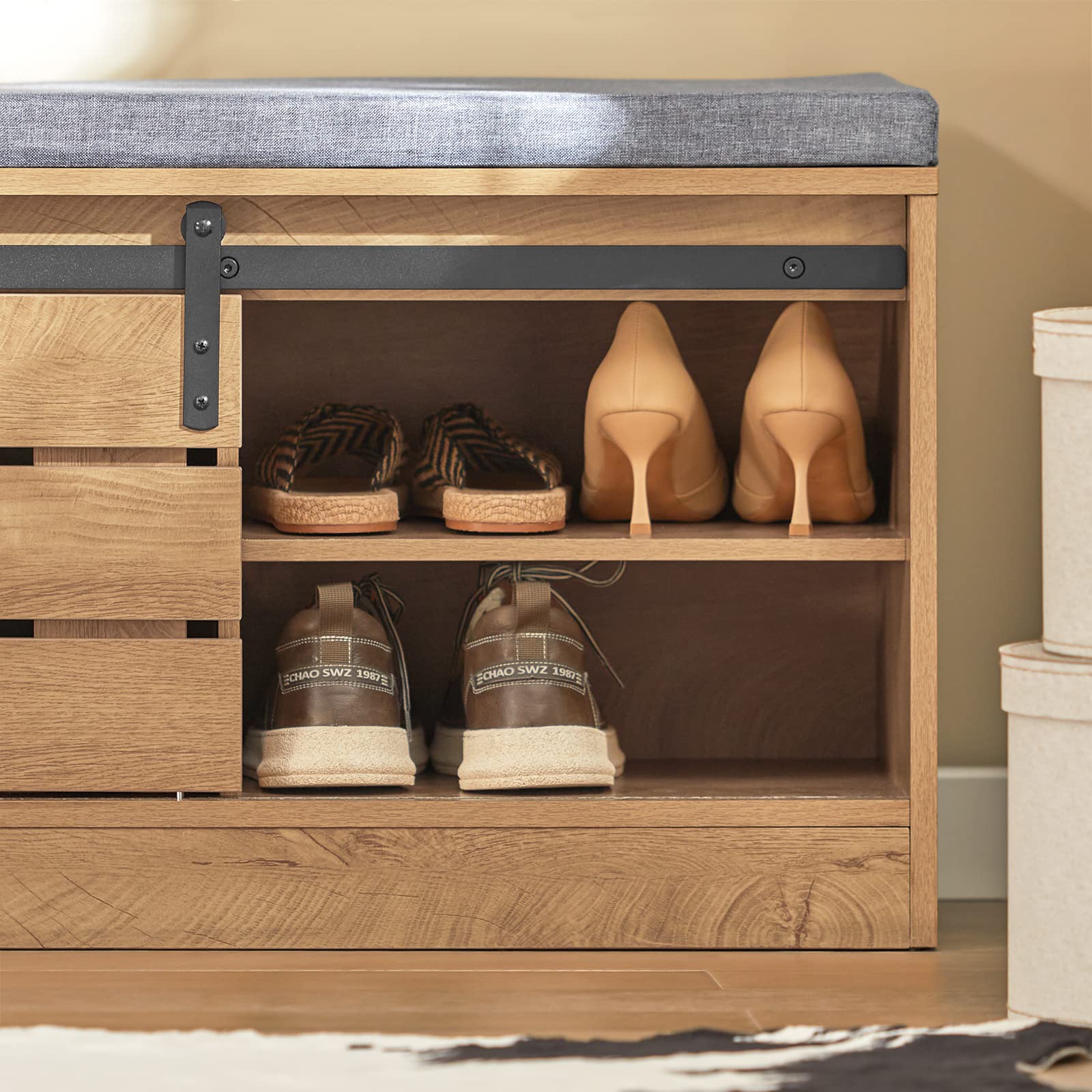 SoBuy Panca scarpiera con porta fienile 80x35x48cm per ingresso