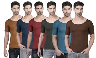 Dollar Lehar Combed Cotton Men's Multicolour Vest - Pack of 6 - Actual Colour May Vary