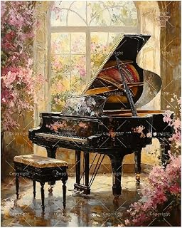 Grand Piano Paint by Numbers Kit for Adults - DIY Elegant Piano with Floral Surroundings Painting on Canvas 16x20 Inches, Acrylic Paint Set for Beginners, Art for Home Decoration or Gifts
