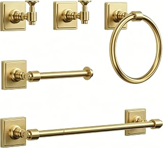 VEHCIL Brushed Gold Bathroom Towel Bar Set, 5 Piece Bathroom Hardware Accessory Set, SUS304 Stainless Steel 24" Towel Rack Holder Set for Bathroom, Wall Mounted
