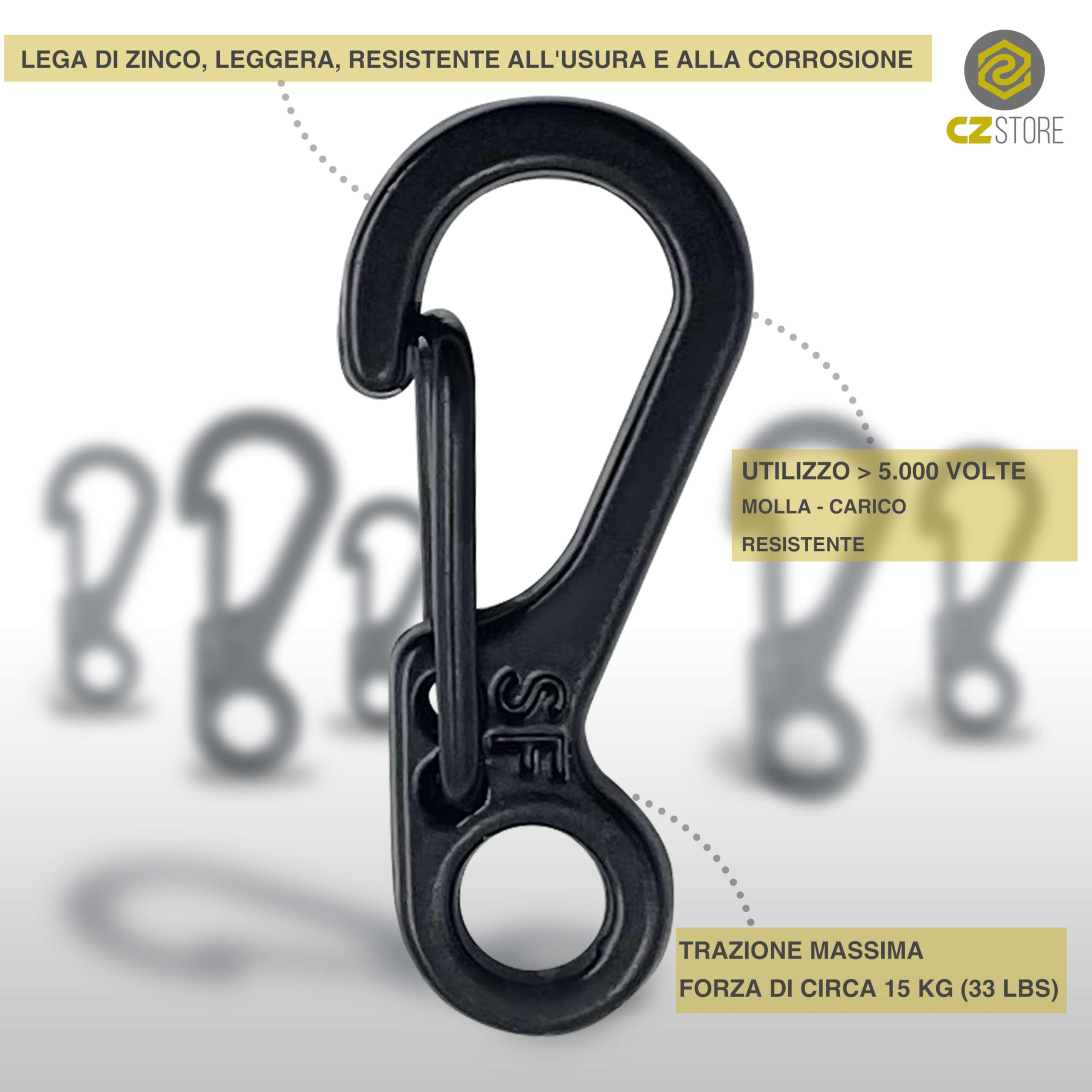 Mini Moschettoni |10/20 Pezzi|GRIGIO/NERO|✮GARANZIA A VITA✮- Ganci di Blocco in Lega di Zinco, Capacità di Portata 15kg, Portachiavi - Moschettone Escursionismo, Arrampicata, Viaggio