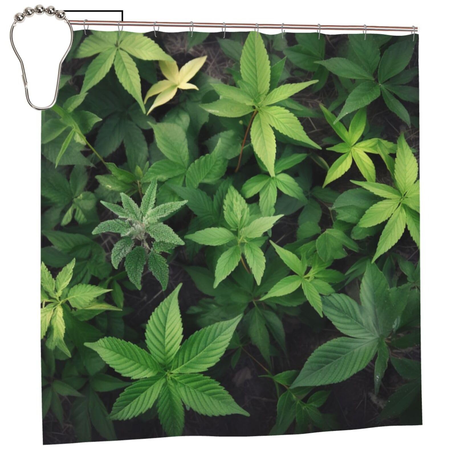 BWWHCCTI Leaves Plants Printed Shower Curtain With 12 Iron Hooks Opaque Quick Drying Waterproof Shower Curtains Sets For Bathroom 183x183 CM
