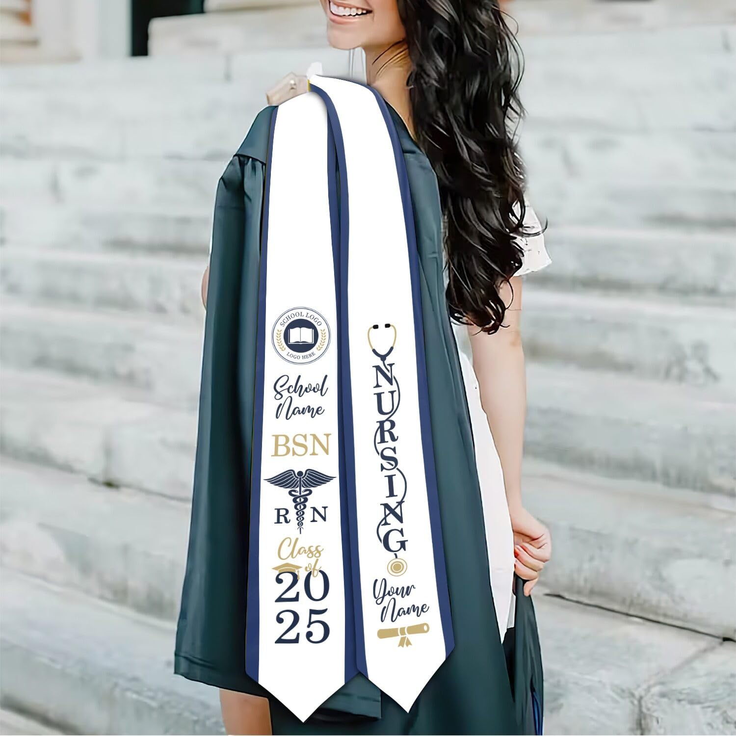 MonkeyVan Personalized Graduation Stole for Nursing Student, Nursing Stole Graduation 2025, RN Nursing Sash Grad Gifts S298