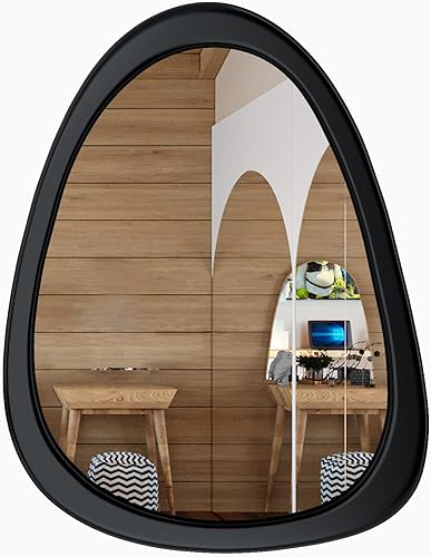 Miniatura 8 de COOL2DAY Espejo irregular, espejo asimétrico de madera con marco de pared, espejo decorativo asimétrico abstracto, espejo de forma extraña para sala