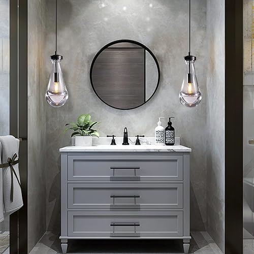 Miniatura 9 de Juego de 2 luces colgantes modernas de gota de lluvia, luces colgantes para isla de cocina, paquete de 2, luz colgante negra, luces de isla para