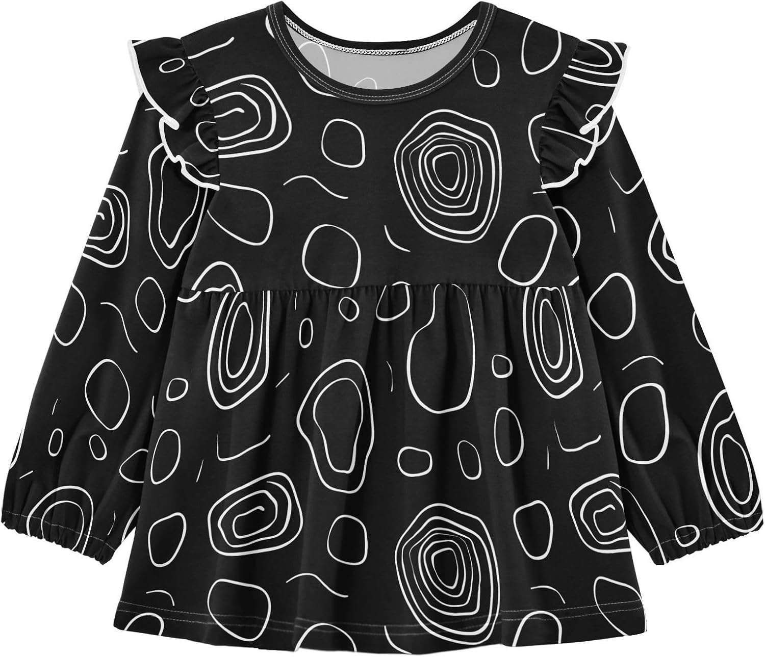 visesunny Toddler Clothes for Girls Black Contour Lines Long Sleeve Fall Shirts Cotton Top with Ruffle Collar