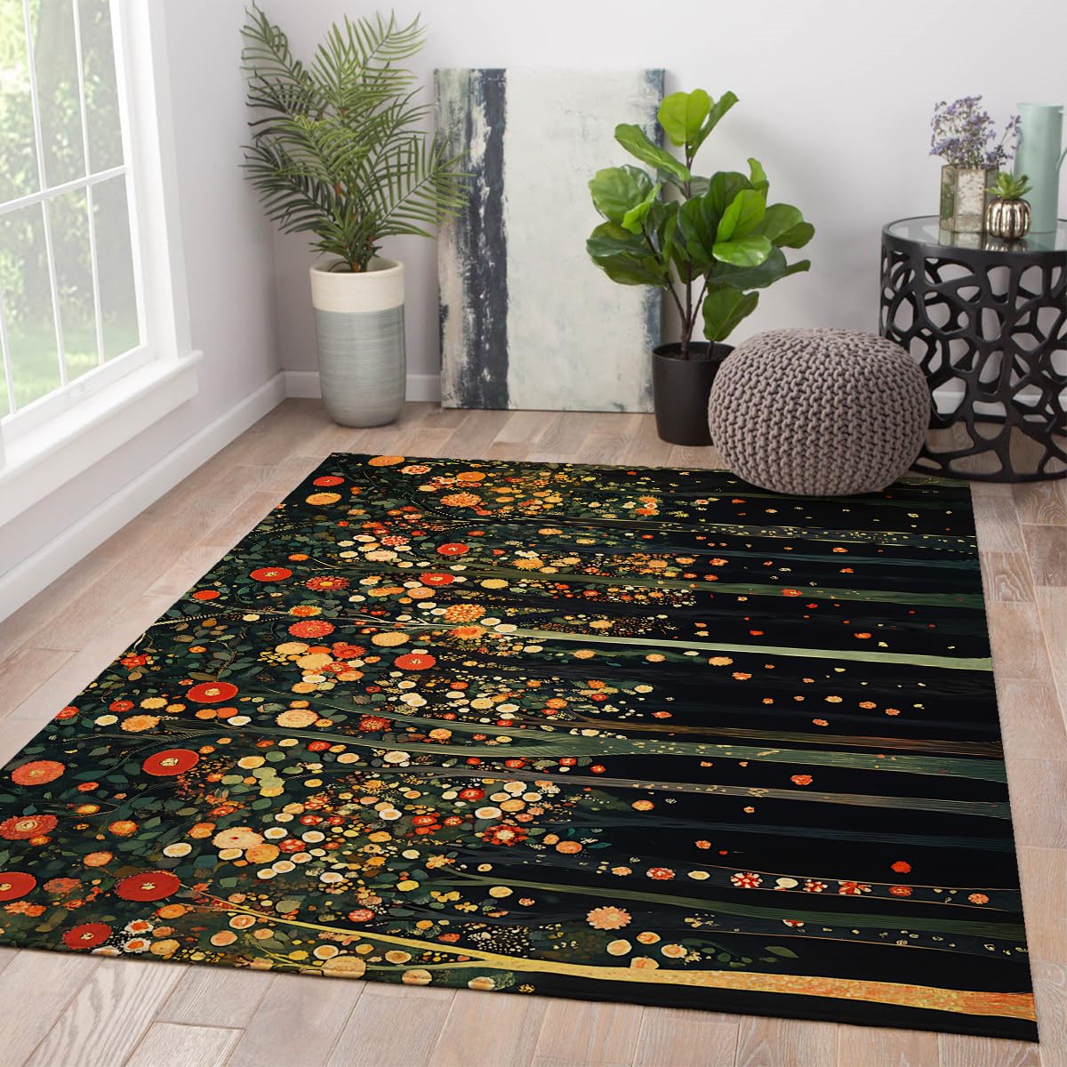 Tapis poils bas forêt fantastique 100x150 moderniser salon bureau lavable