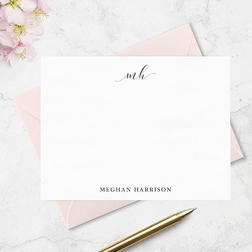 Miniatura 14 de Tarjetas de notas y sobres personalizados con monograma con nombre, juego personalizado de papelería plana en varios colores (estilo #1)