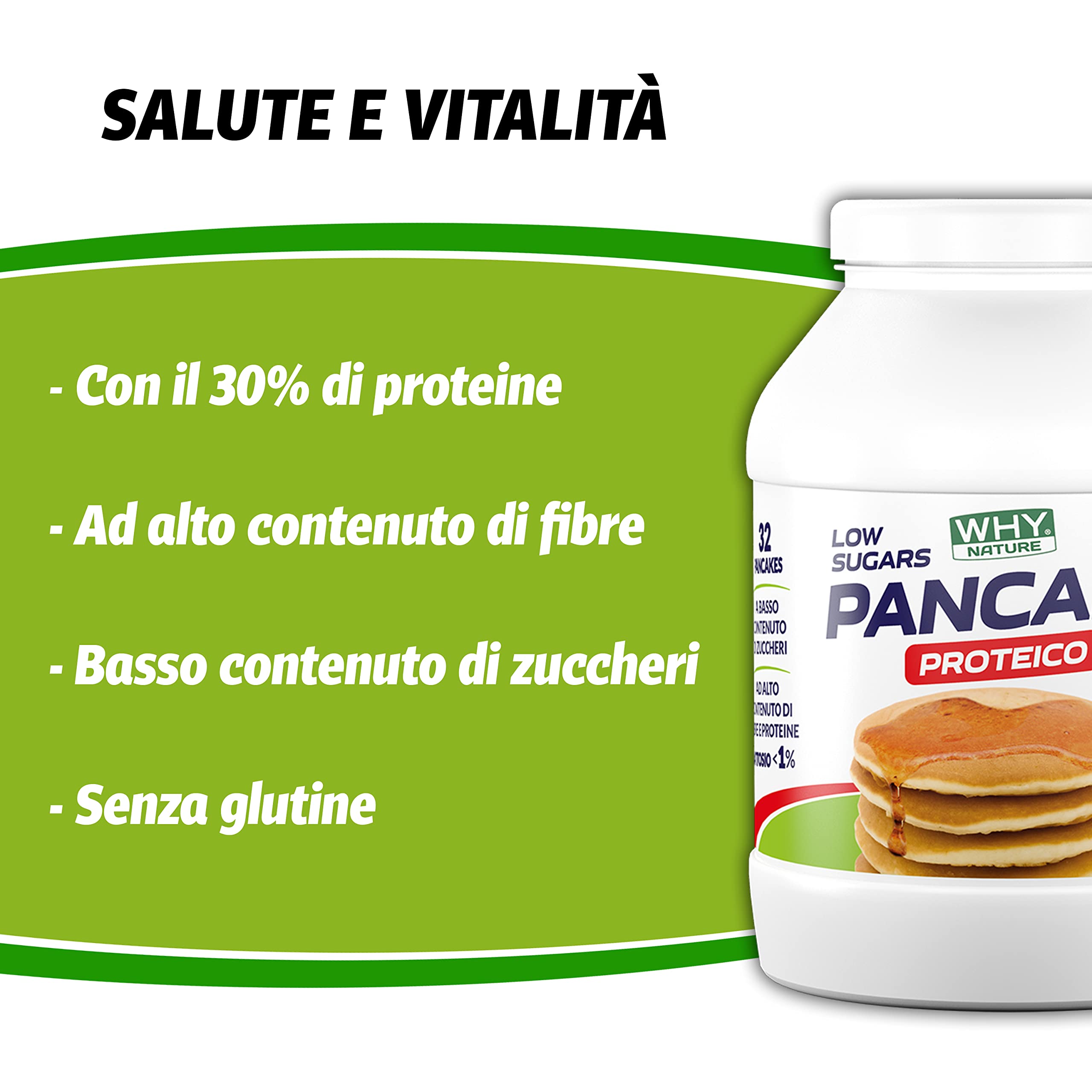 WHY NATURE LOW SUGAR PANCAKE PROTEICO - Pancake Proteici - Preparato Per Pancake Con Farina Di Fiocchi Di Avena - Gusto Cookies - 800 gr