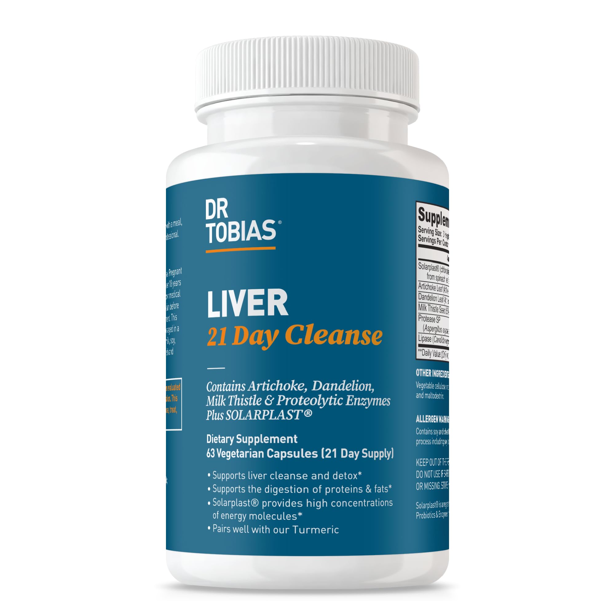 Dr. TobiasLiver 21 Day Cleanse, Herbal Liver Detox Cleanse with Solarplast, Artichoke, Milk Thistle & Dandelion Extract, 63 Vegetable Capsules (3 Daily)