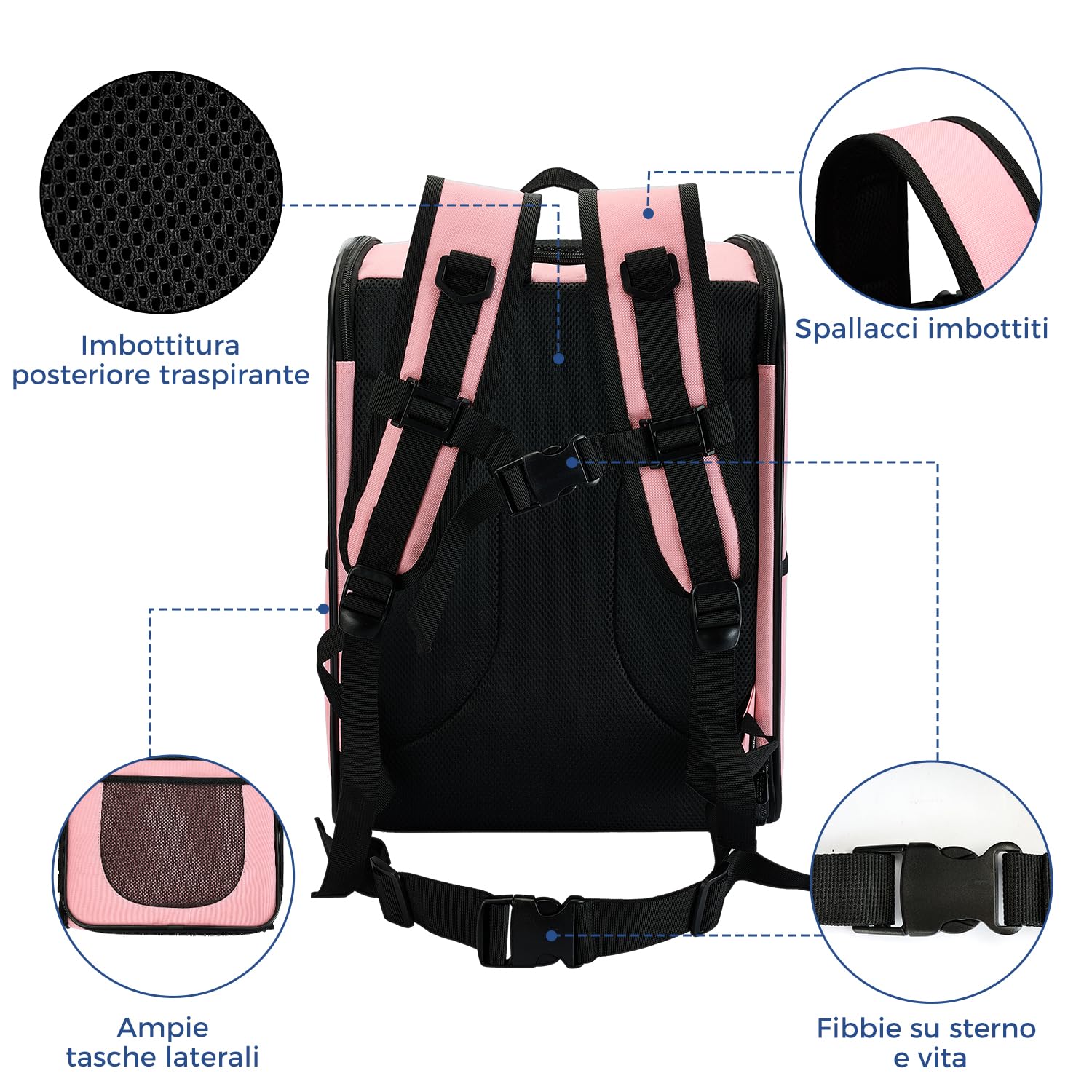 apollo walker Zaino per cani e gatti per piccoli animali domestici (portata 2-15 kg), imbottito per la schiena, per cani, traspirante, in rete, per escursioni, viaggi, rosa