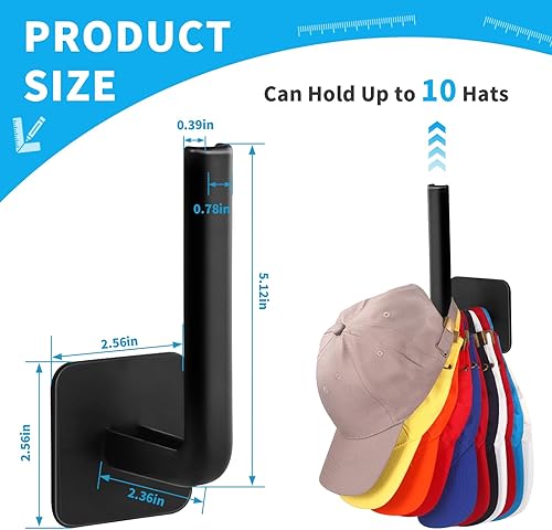 Miniatura 9 de Letohoumia Percheros para sombreros de pared para gorras de béisbol, paquete de 5 ganchos adhesivos para sombreros, organizador de ganchos fuertes