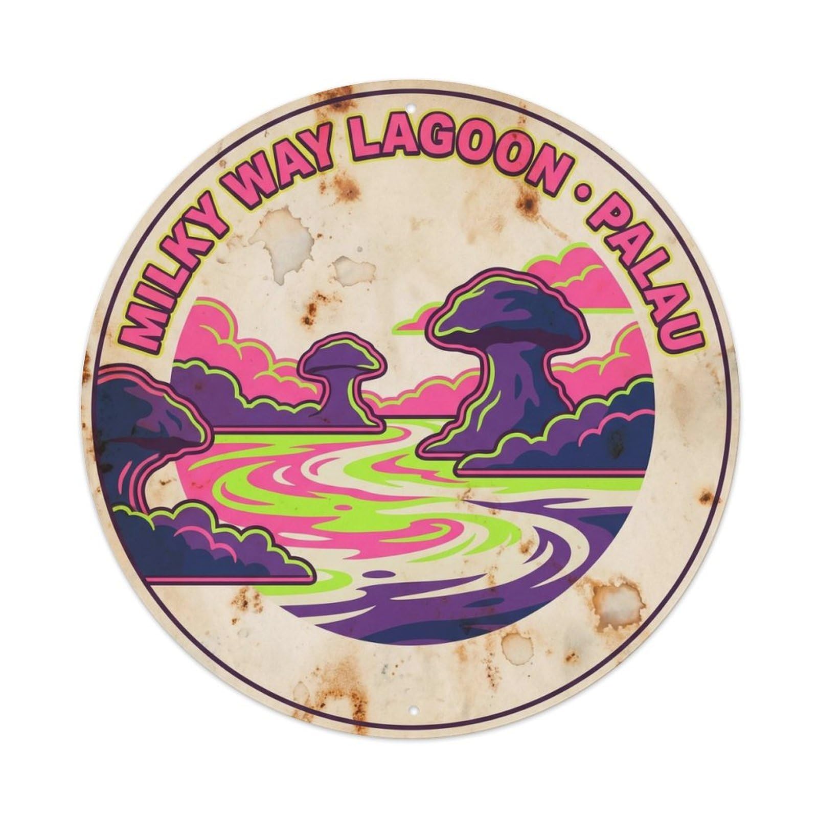 Olyhtr 8X8inch Classic Style Neon Palau Milky Way Vintage Rock Islands Lagoon Metal Tin Sign