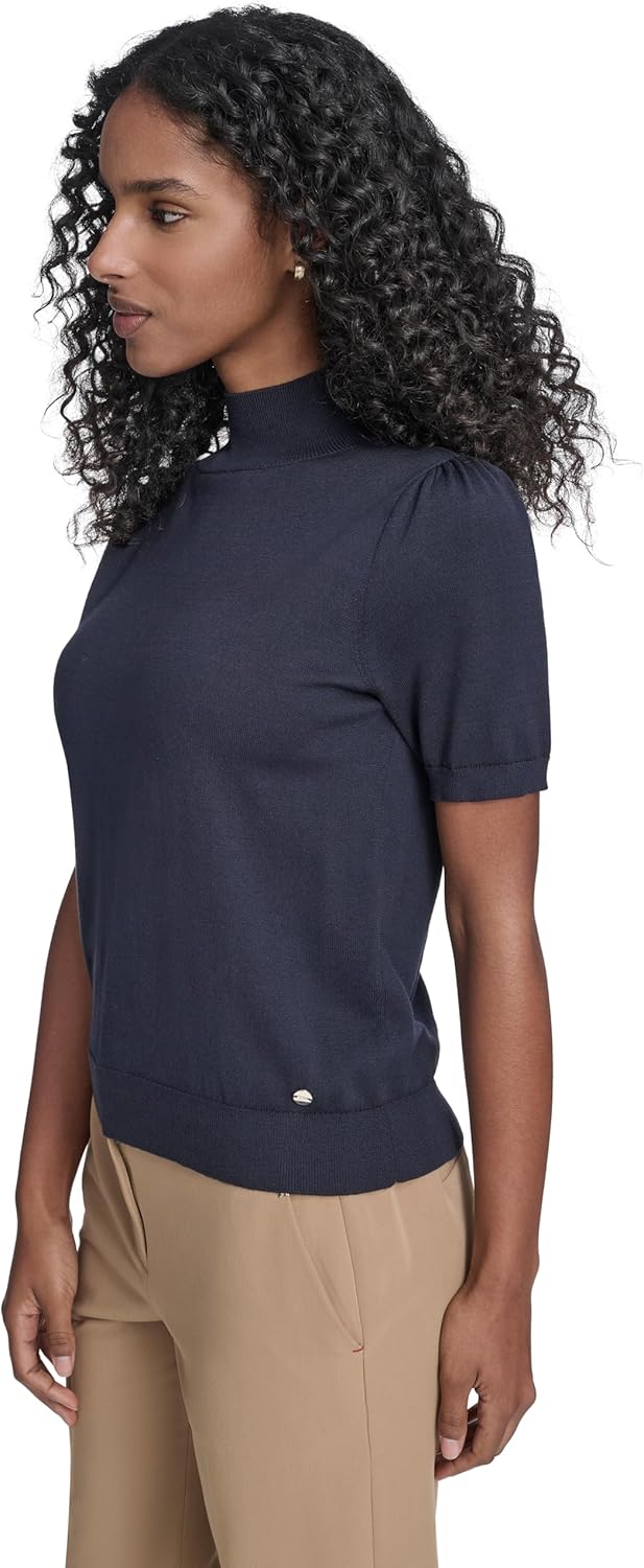 Tommy Hilfiger Womens Solid Puff Sleeve Mockneck Short Sleeve Sweater - Image 3