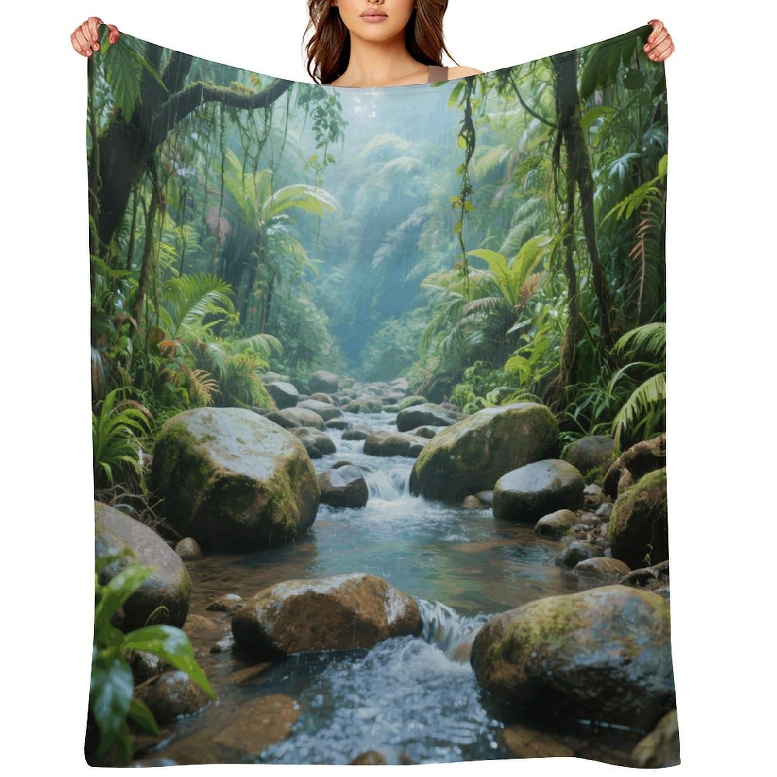 Rainforest Stream Beach Throw Blanket for Couch and Bed Super Soft Warm Lightweight Throw Blankets Cozy Fuzzy Flannel Blanket Personalized Decorative Blankets for Sofa Decor 30"x40"