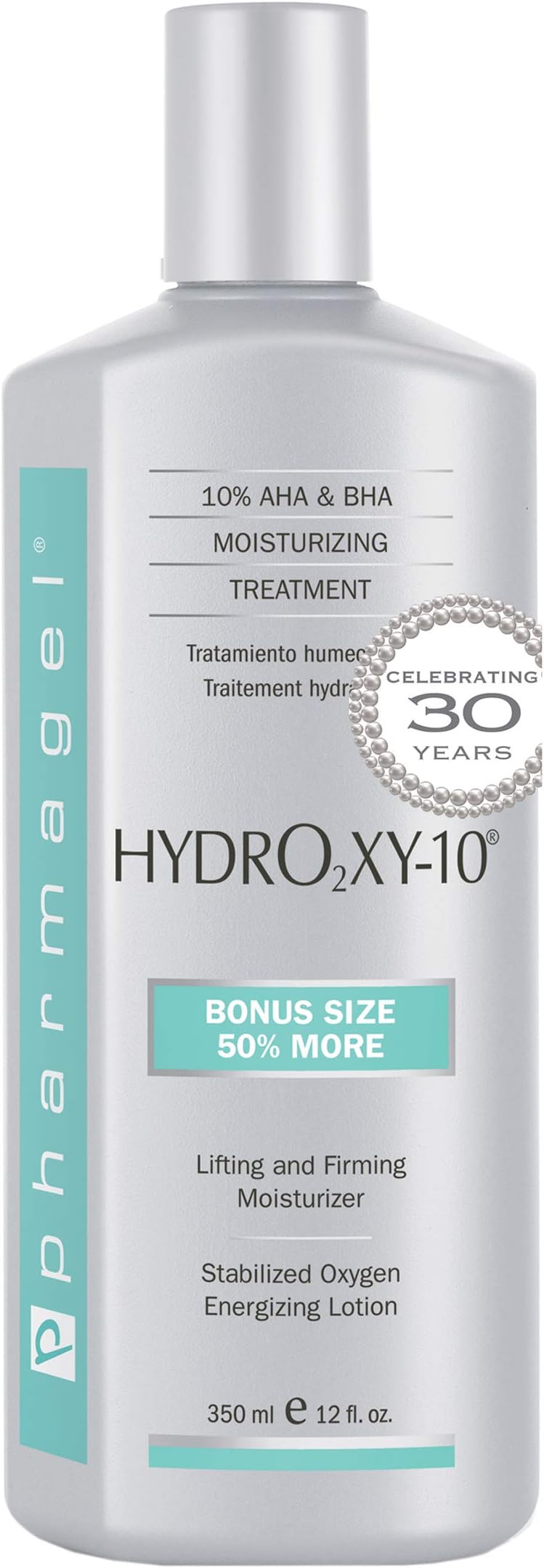 Pharmagel Hydro2 Xy 10 Lifting and Firming Concentrate Moisturizer | AHA and BHA Facial and Body Lotion | Rapid Absorption with Stabilized Oxygen - 12 fl. oz.