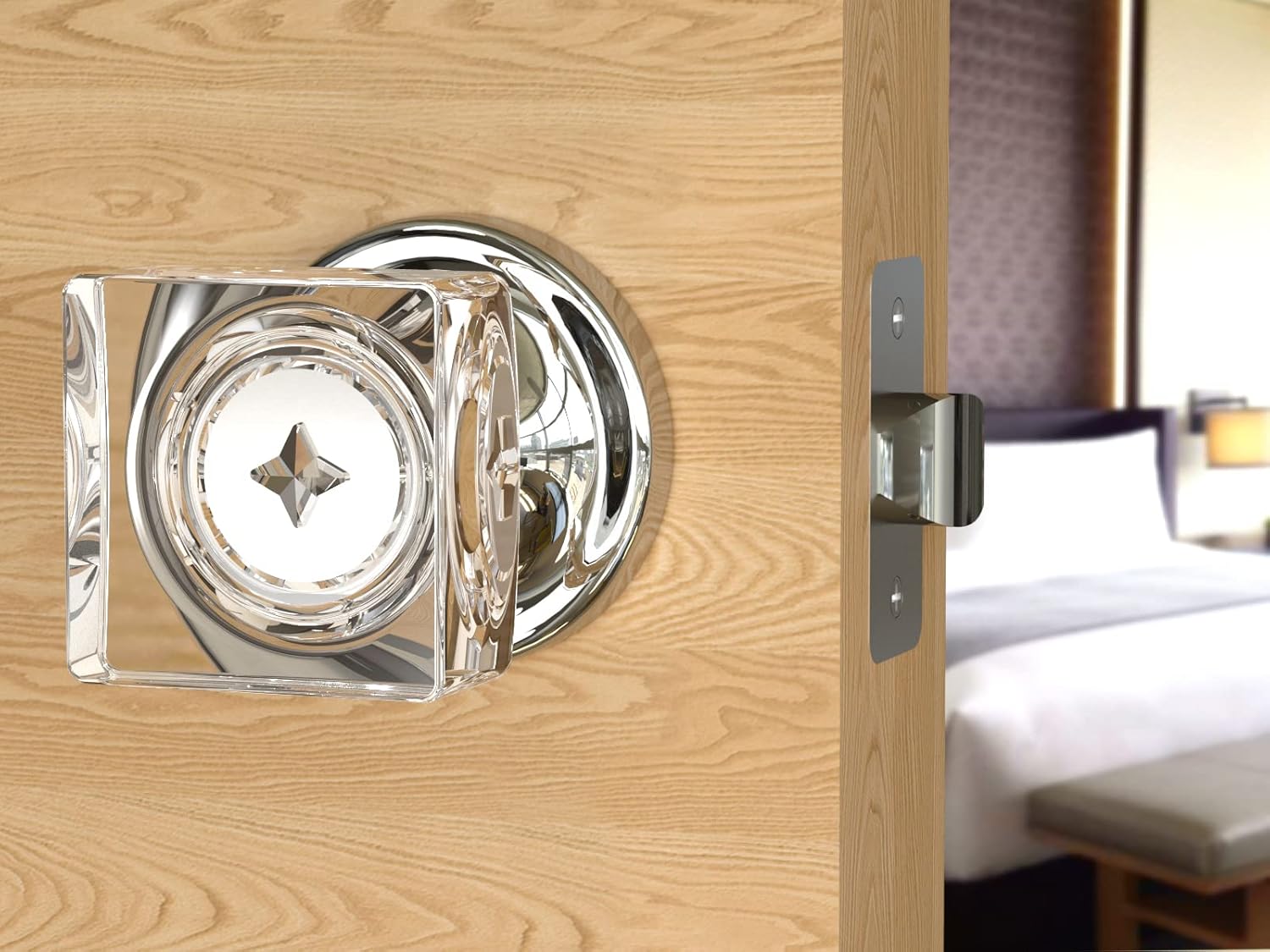 Kobelle Dummy Square Crystal Door Knobs Polished Chrome Round Rosette