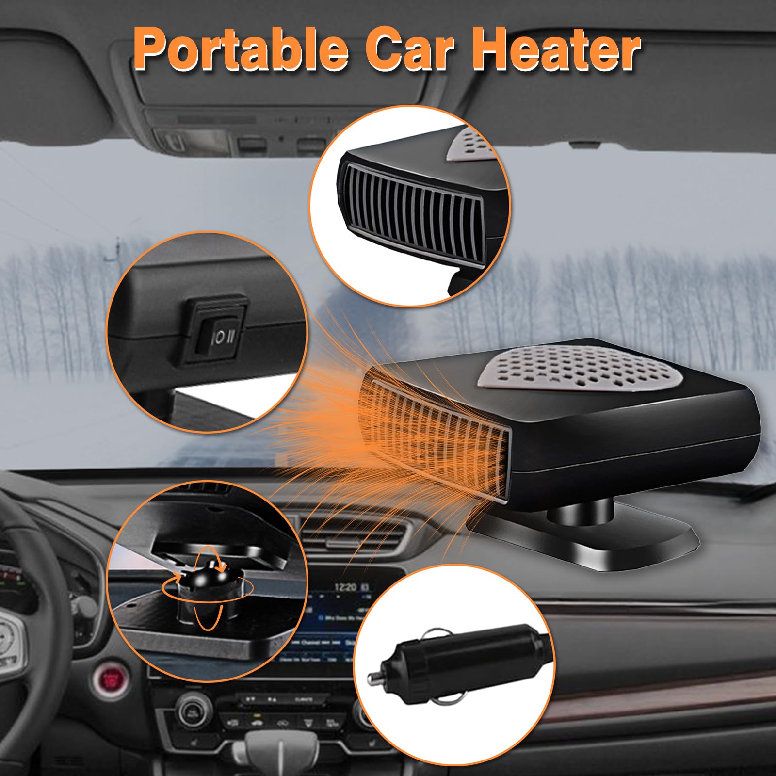Riloer Riscaldatore per Auto per Camper 12V 150W Riscaldamento e disappannamento Invernali Portatili rapidi Presa accendisigari Rotazione a 360° Compatibile con la Maggior Parte dei Veicoli