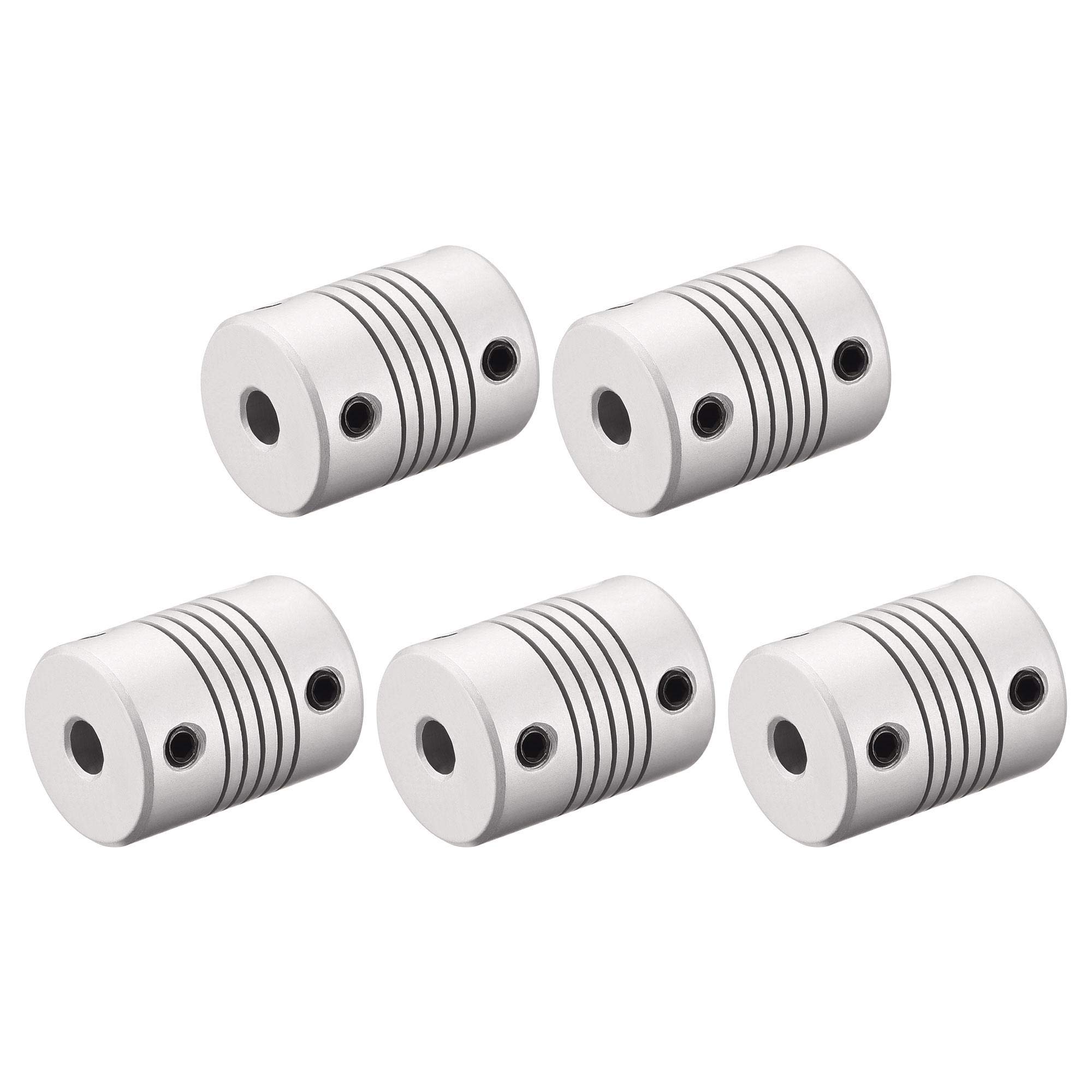 sourcing map 5 mm a 7 mm aleación de aluminio eje acoplamiento acoplador flexible Motor conector junta L25xD19 plata, 5 piezas