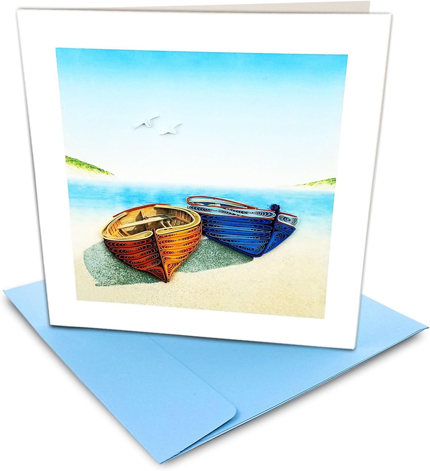 Two Boats Quilling Greeting Card, 6x6" with Envelope. Any Occasion. Blank Inside. Hand-made. Suitable for Framing.