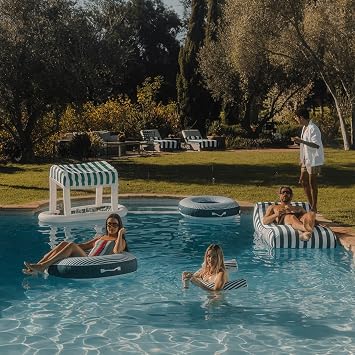 FUNBOY Giant Floating Green Cabana Stripe Drink Station, Removable Fabric Shade with Fringe, Perfect for Parties, Table-top Decorations and in-Pool Refreshments.