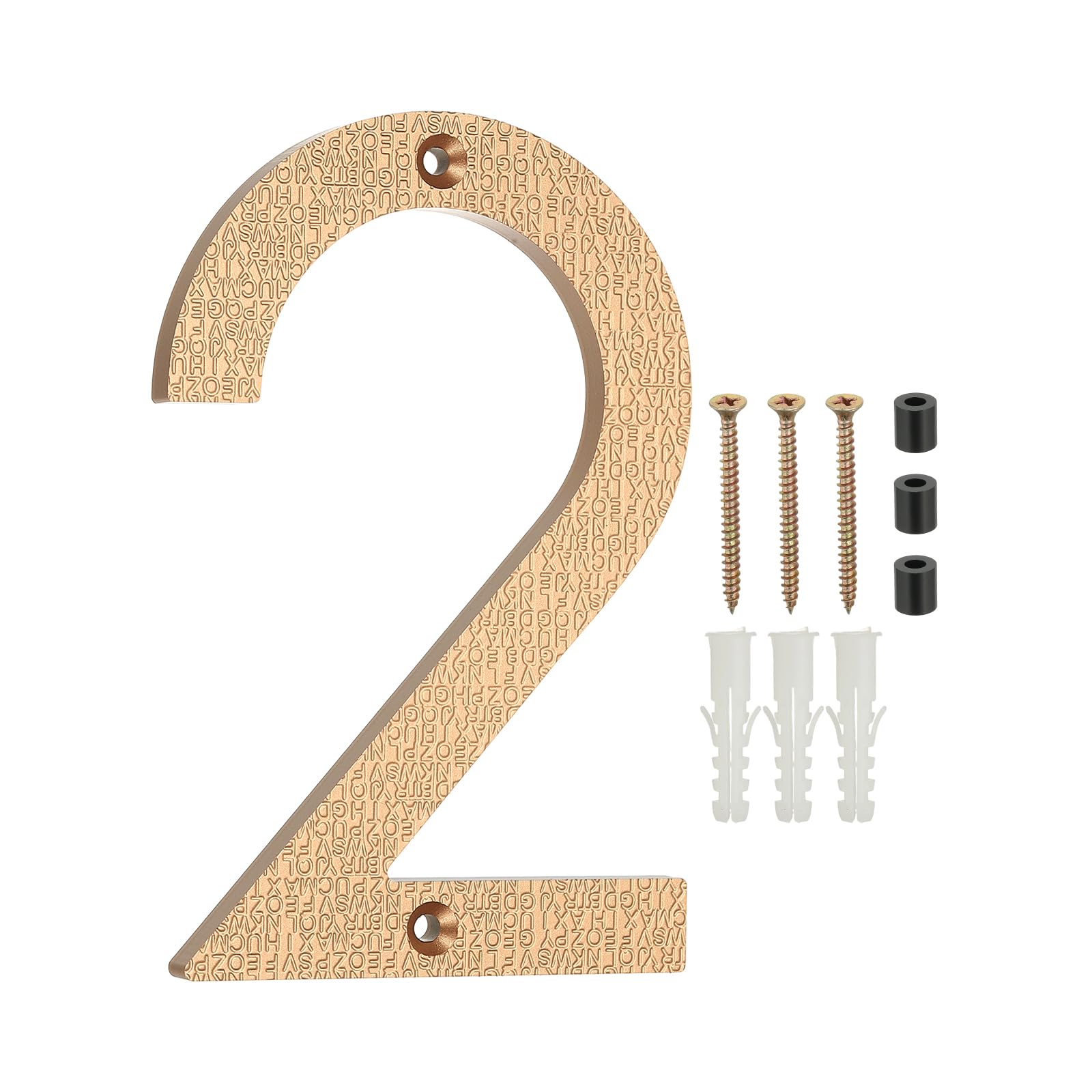 PATIKIL 6 Inch House Numbers for Outside, Number 2 ABS Plastic Texture Floating House Number Modern Mailbox Address Door Numbers with Nail Kit for Outdoor Residential Street, Gold Tone